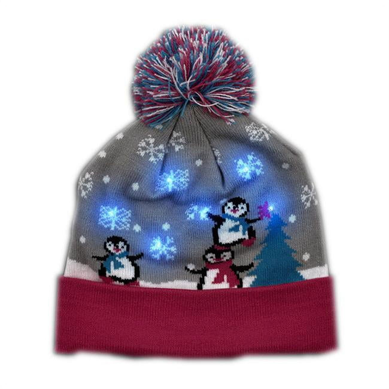 Multi Color LED Snowy Winter Christmas Holiday Penguins Beanie Hat
