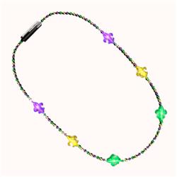 Beaded Small Fleur de Lis Charm Flashing Mardi Gras Necklace for Fat Tuesday