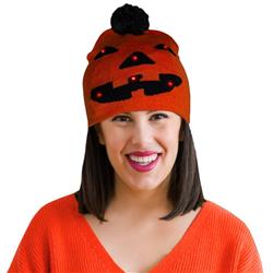 Picture of Blinkee LUFLLKRB-MNSTPM Light Up Monster Pumpkin Knit Pom Pom Beanie&#44; Red & Black