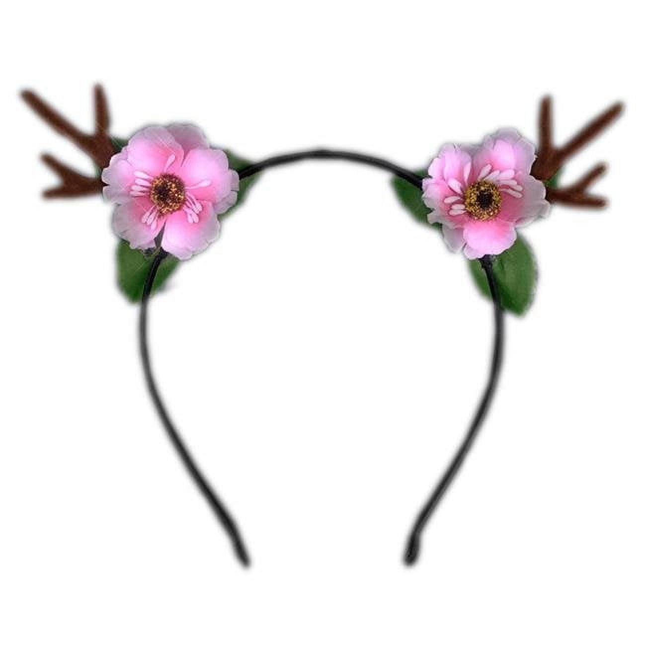 Light Up Flower Deer Lighted Antler Headband, White