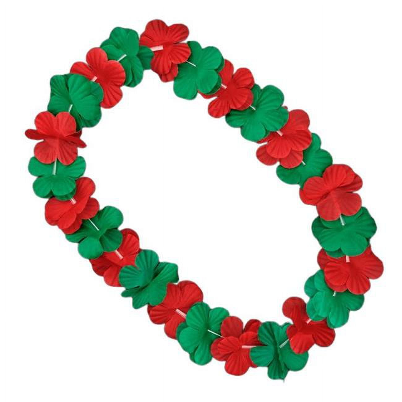Non Light Up Hawaiian Flower Christmas Lei Necklace, Red & Green