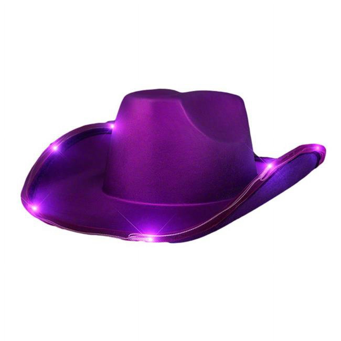 Picture of Blinkee LUSSCBH-PR Light Up Shiny Satin Metallic Space Cowboy Hat&#44; Purple