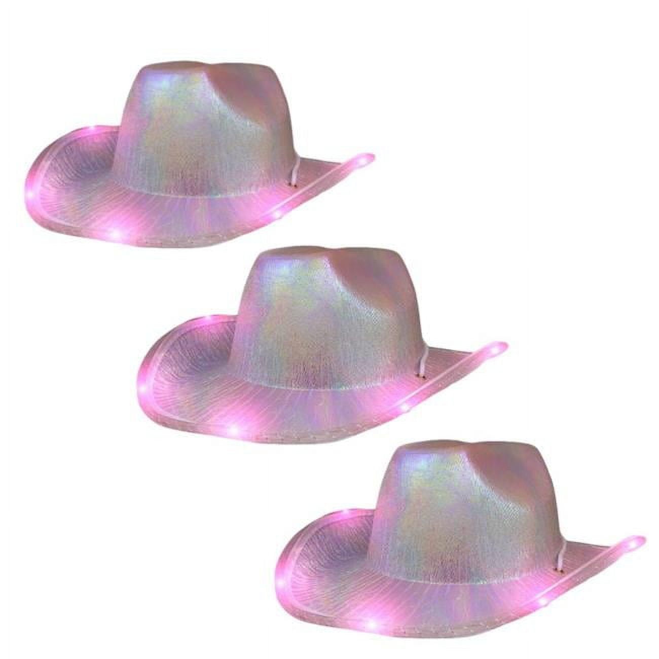 Picture of Blinkee LUGLSMCH-3PK Light Up Glorious Luminous Sheen Metallic Cowboy Space Cowgirl Pink LED Hat - Pack of 3