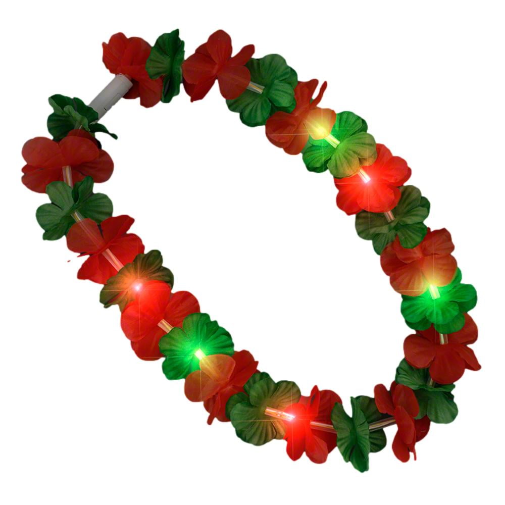 Picture of Blinkee LUHFLLNK-RDGR Light Up Hawaiian Flower Christmas Lei Necklace&#44; Red & Green
