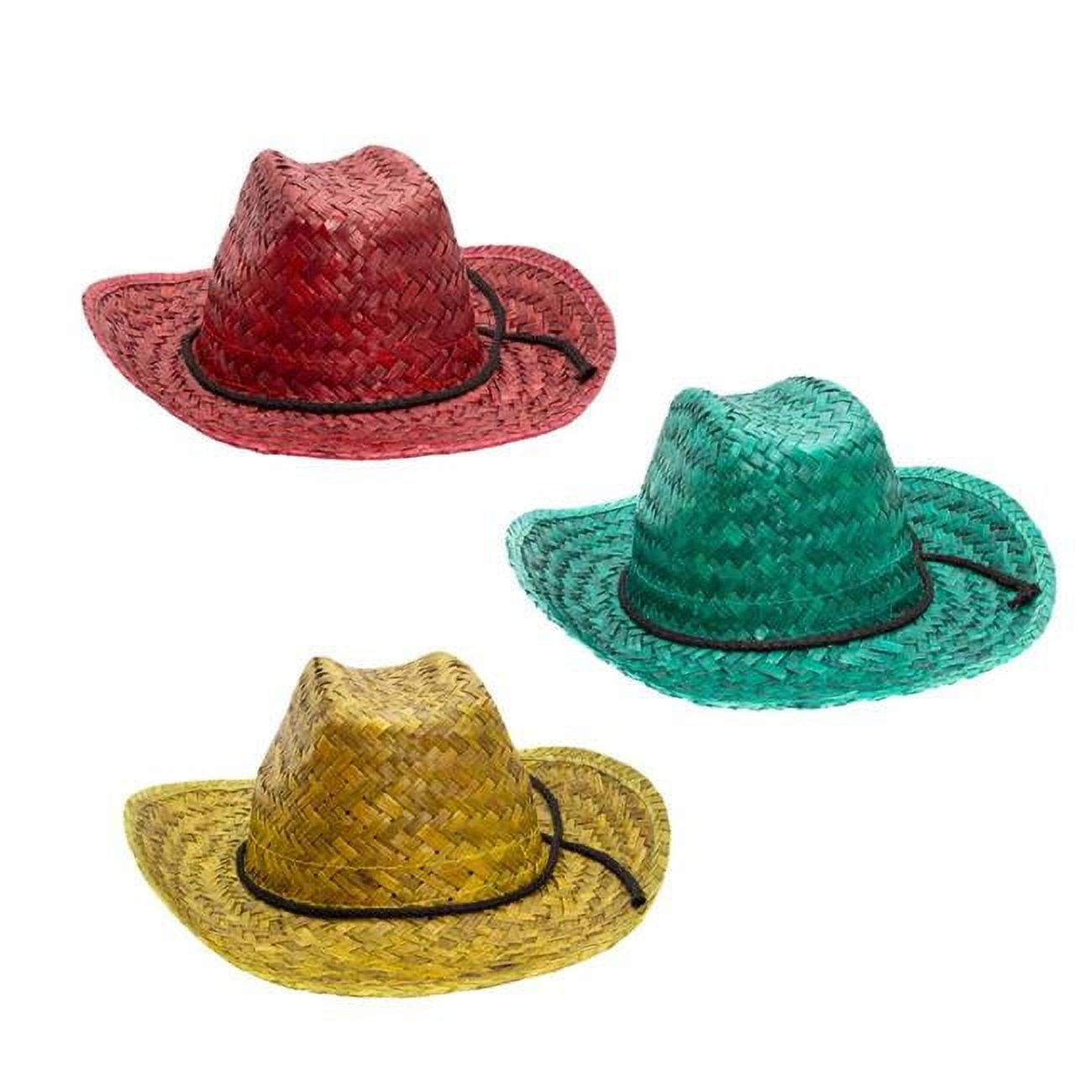Picture of Blinkee NLAWBSCB-RGG 1 Dozen Non Light Up Assorted Weaved Boho Straw Cowboy Hat with Black Cord&#44; Red&#44; Green & Gold