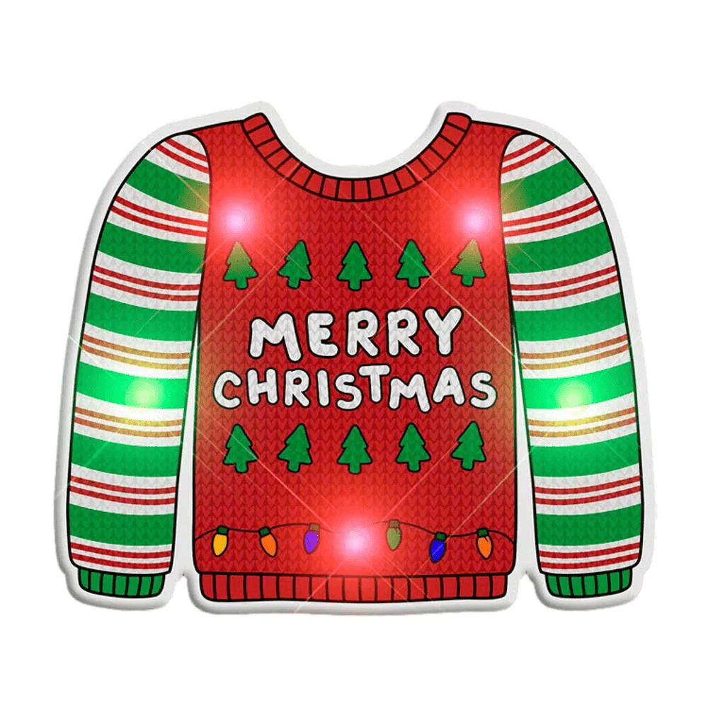 Light Up Christmas Merry Christmas Sweater Stripes Body Light Pin