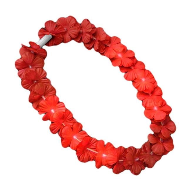 Light Up Hawaiian Flower Lei Necklace, Red