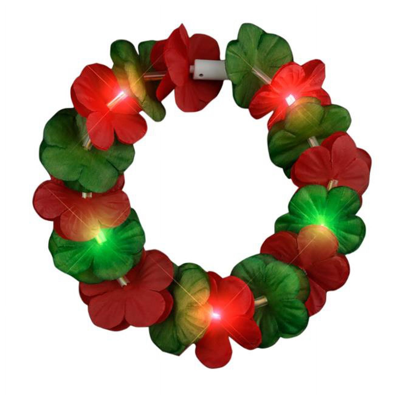 Light Up Christmas Hawaiian Stretch Flower Crown, Red & Green