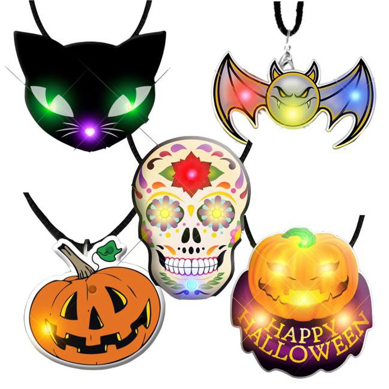 Picture of Blinkee AHLUFBLCN-P25 Assorted Halloween Light Up Flashing Body Light Charm Necklaces - Pack of 25