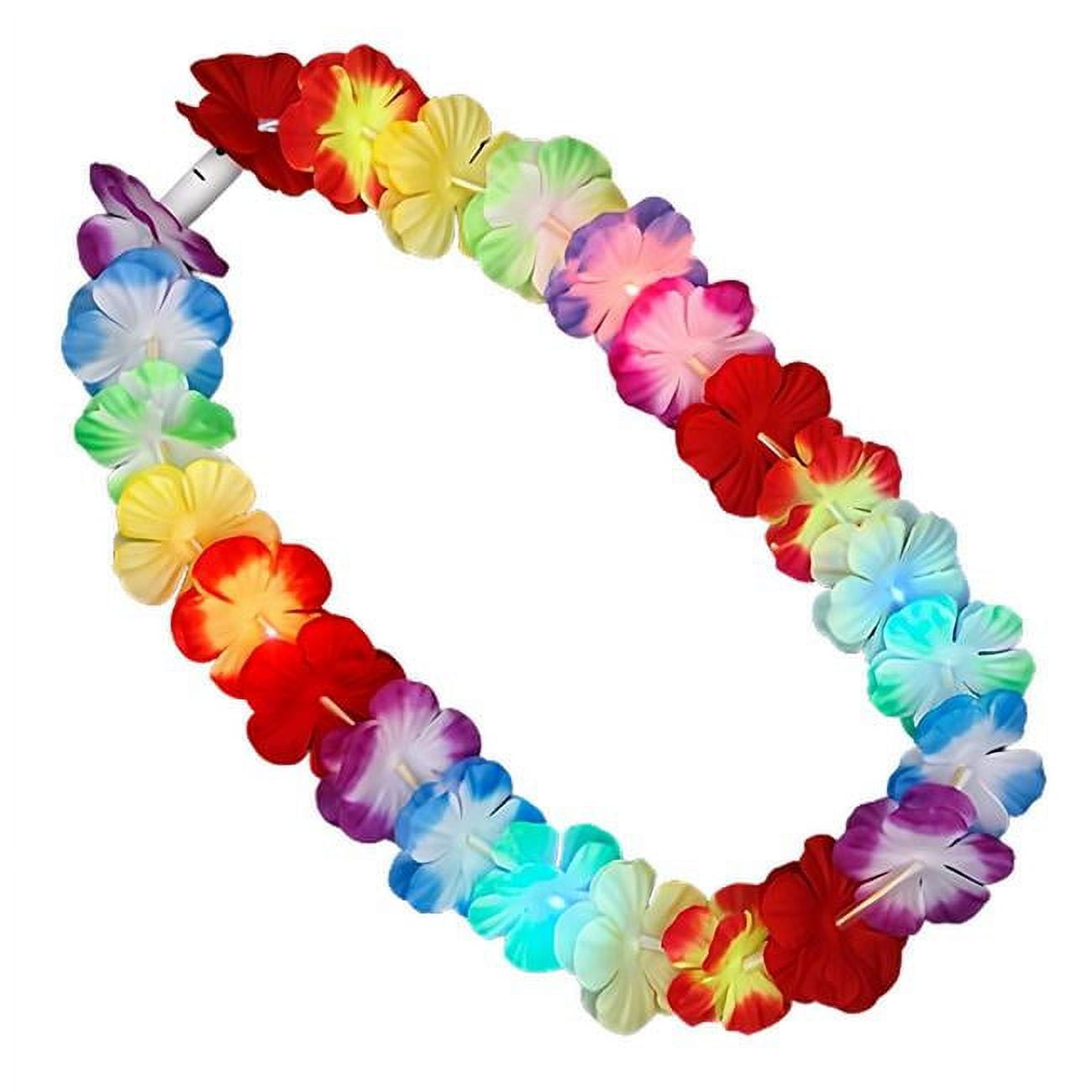 Light Up Hawaiian Flower Lei Necklace, Rainbow