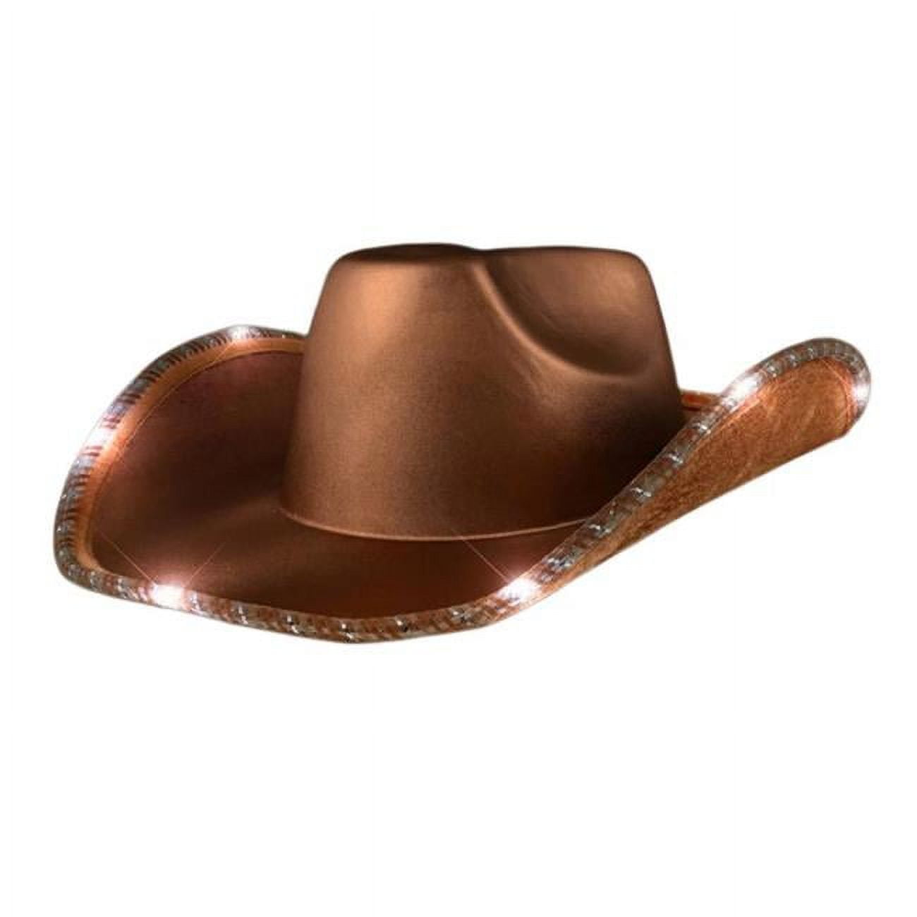Picture of Blinkee LUSSCBH-BR Light Up Shiny Satin Metallic Space Cowboy Hat&#44; Brown