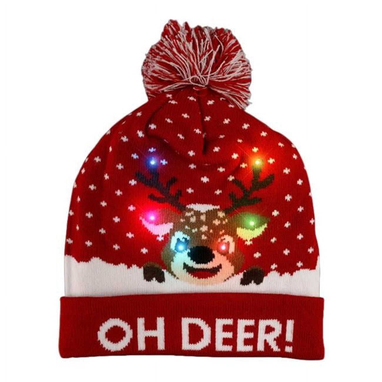 Picture of Blinkee LURPBH-OD Light Up Oh Deer Red Pompon Beanie Hat