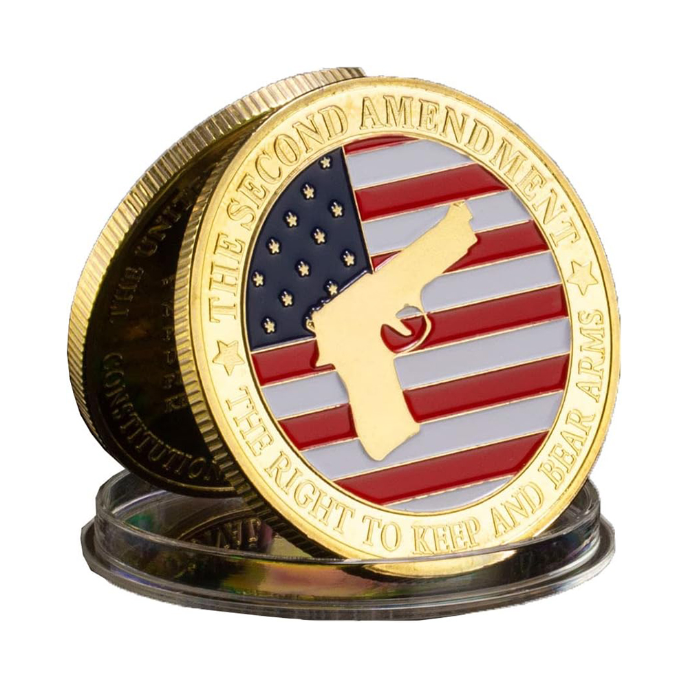 Picture of Blinkee TSAMGGP-GD USA The Second Amendment Military Guns Gold Plated Challenge Coin