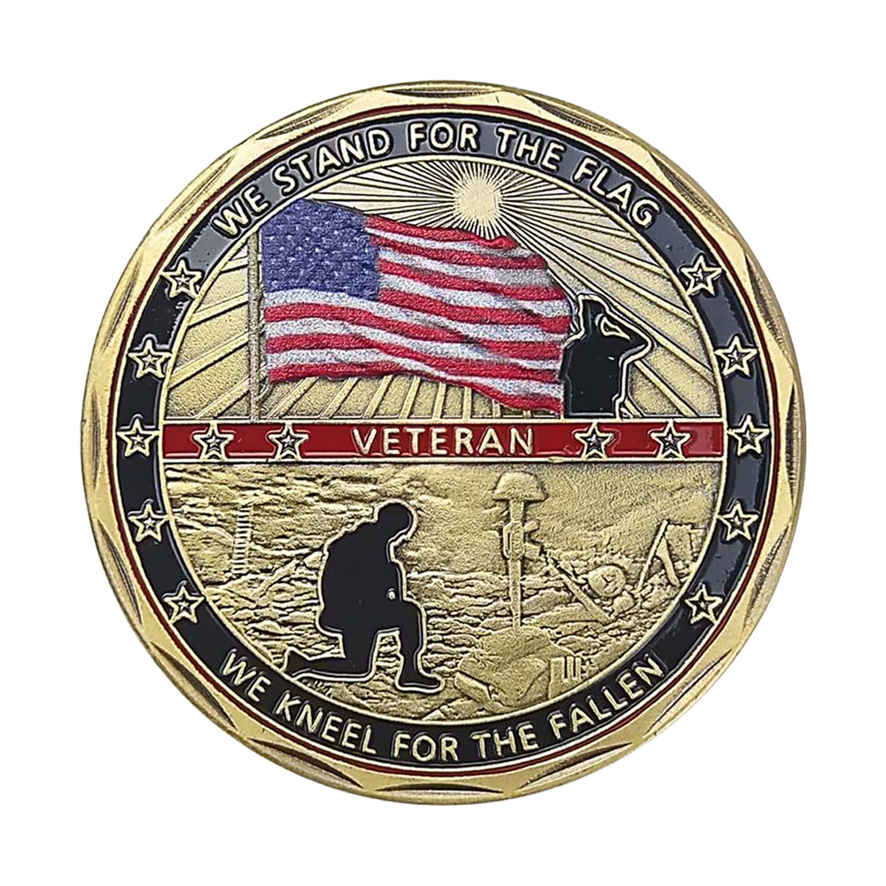 Picture of Blinkee WSFWKFCVG We Stand for the Flag We Kneel for the Fallen Commemorative Veteran Tribute Gold Plated Coin