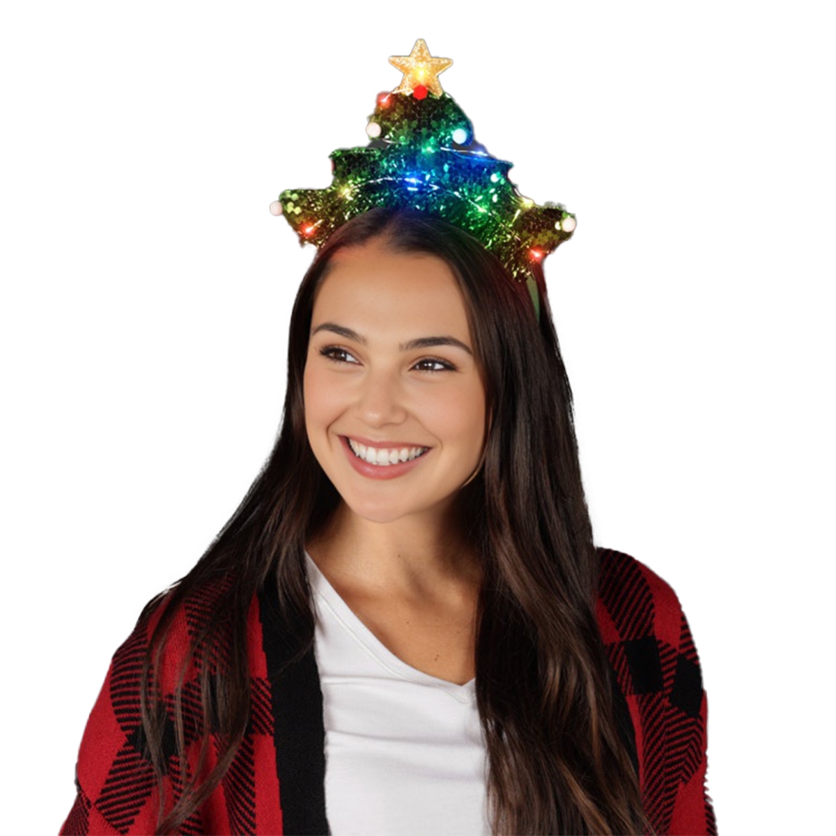 Picture of Blinkee LUCTHGSS Light Up Christmas Tree Headband with Gold Star & Green Sequin Tinsel