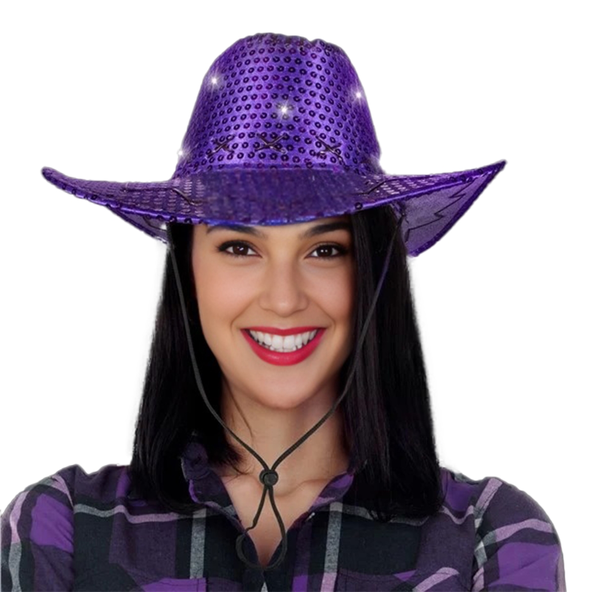 Picture of Blinkee 3996560-P6 LED Western Sequin Cowboy Hat with Fancy Stitching&#44; Purple - Pack of 6