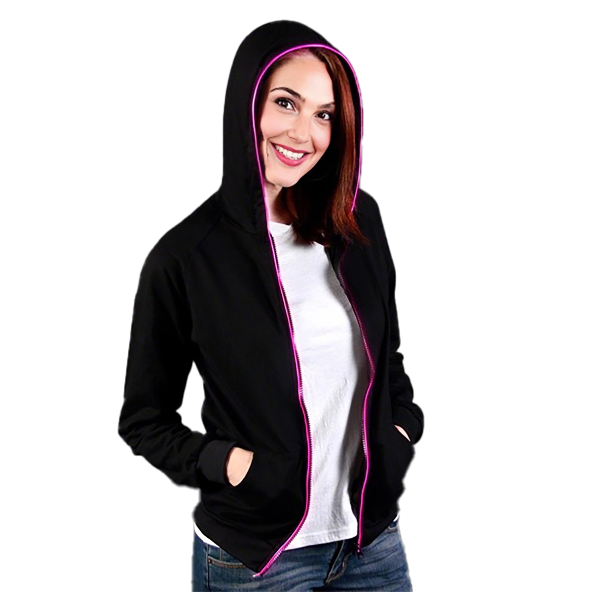 ELZUHAA-PKM Electro Luminescent Zip Up Hoodie, Pink - Medium