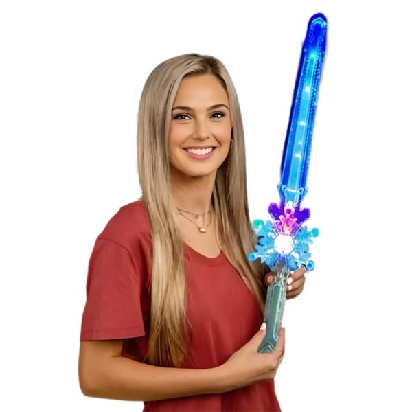 CSLUSW-MLT Crystal Snowflake Light Up Sword Wand