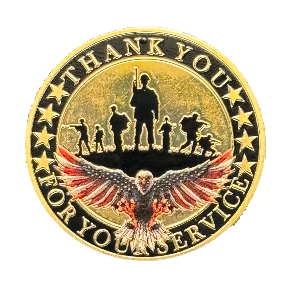 Picture of Blinkee MVTYCCCEFD Military Veterans Thank You Commemorative Challenge Gold Coin with Eagle & Flag Design