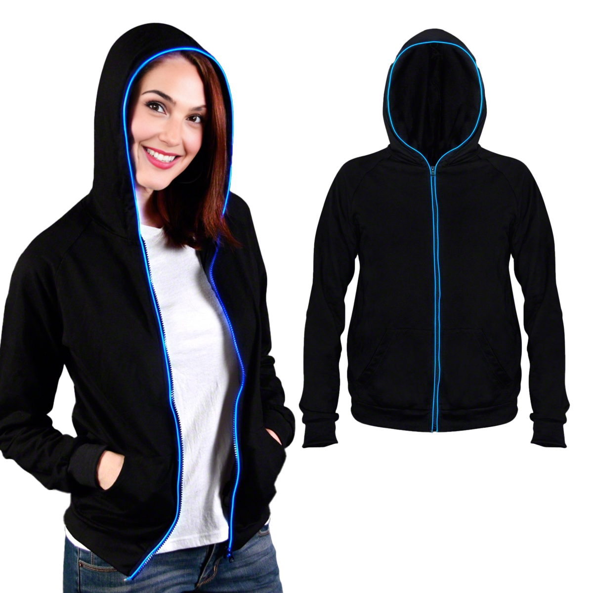 Picture of Blinkee 185180-XXL Electro Luminescent Zip Up Hoodie&#44; Blue - 2XL