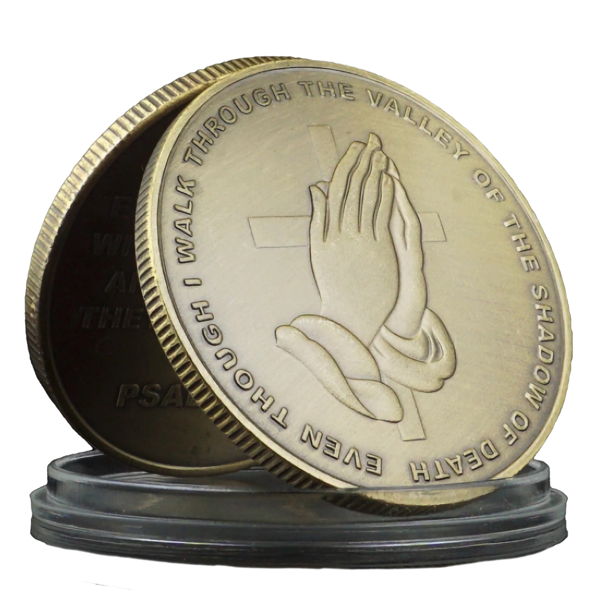Picture of Blinkee FNEPHCCPC Fear Not Evil Praying Hands Cross Psalm 23.4 Christian Bible Commemorative Bronze Plated Coin