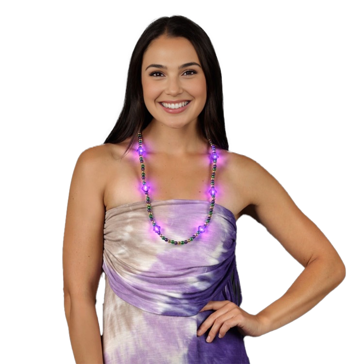 Picture of Blinkee PGGLMGM-PR Mardi Gras Metallic Beads Necklace with Light Up Jewel Accents