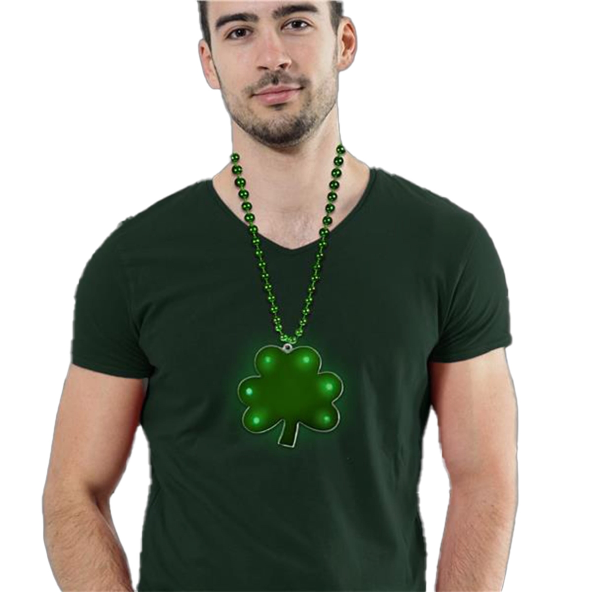 Picture of Blinkee IPLUSMB-P18 Irish Pride Light Up Shamrock Medallion Beaded Necklaces - Pack of 18