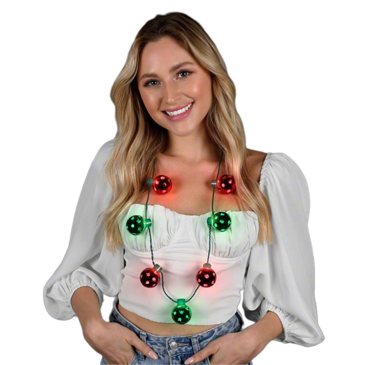 Picture of Blinkee RWBFMDB-RDGR Light Up Christmas Metallic Shine Through Disco Balls Necklace