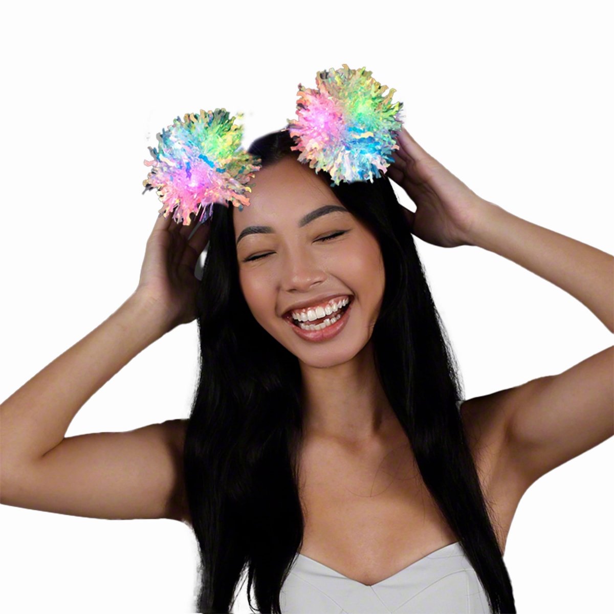 Picture of Blinkee LUCTFPPH-PGBY Light Up Crinkle Tinsel Fluffy Pom Pom Headband
