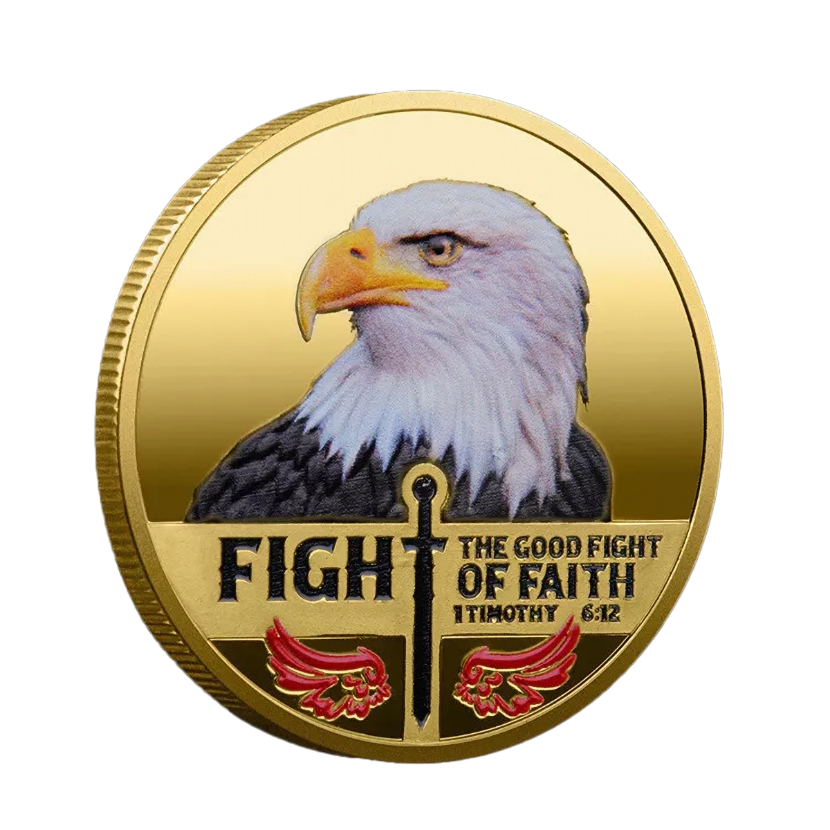 Picture of Blinkee PWAGCGPC-FTE Fight the Good Fight of Faith 1 Timothy 6.12 Christian Gold Plated Coin