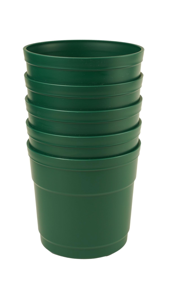 TAPHG5 4 in. Flower Pots with Saucers, Hunter Green - Polypropylene - Pack of 5