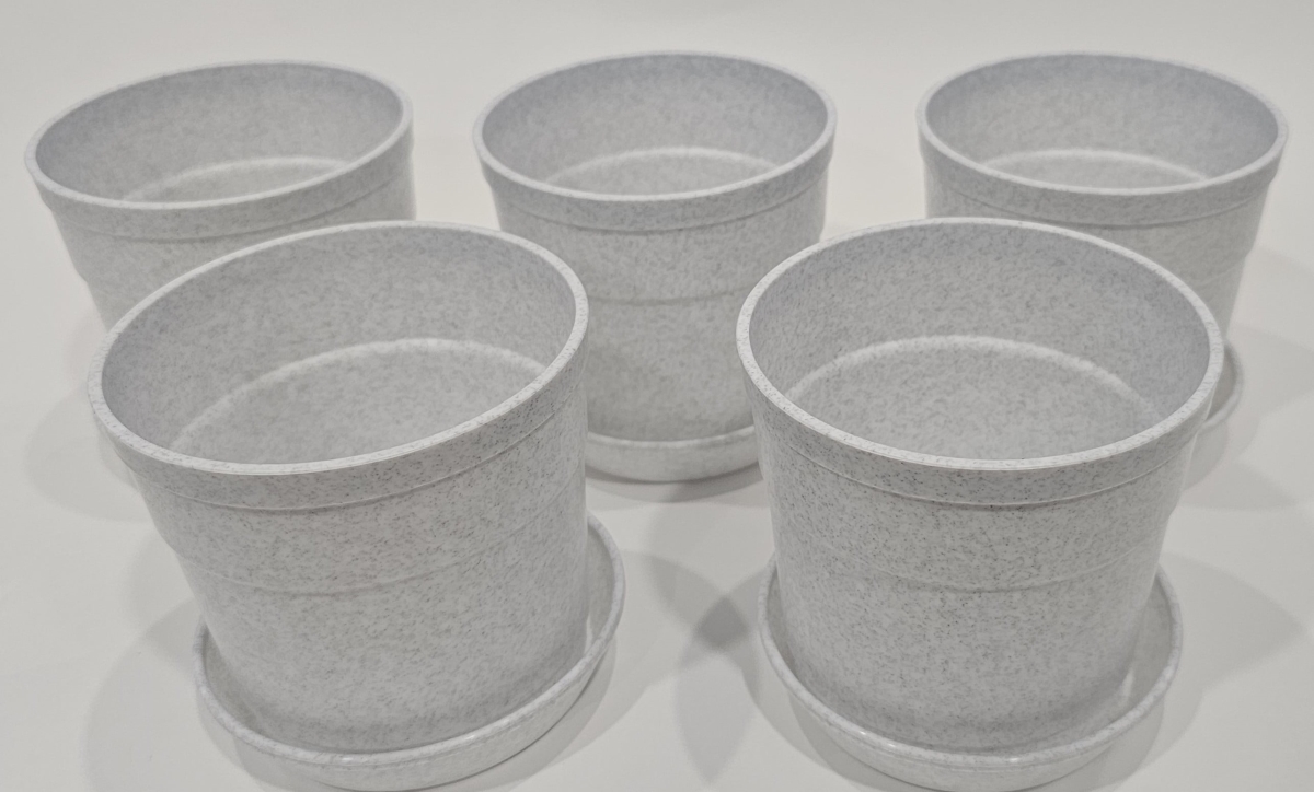 TAPWG5 4 in. Flower Pots with Granite Saucers, White - Polypropylene - Pack of 5