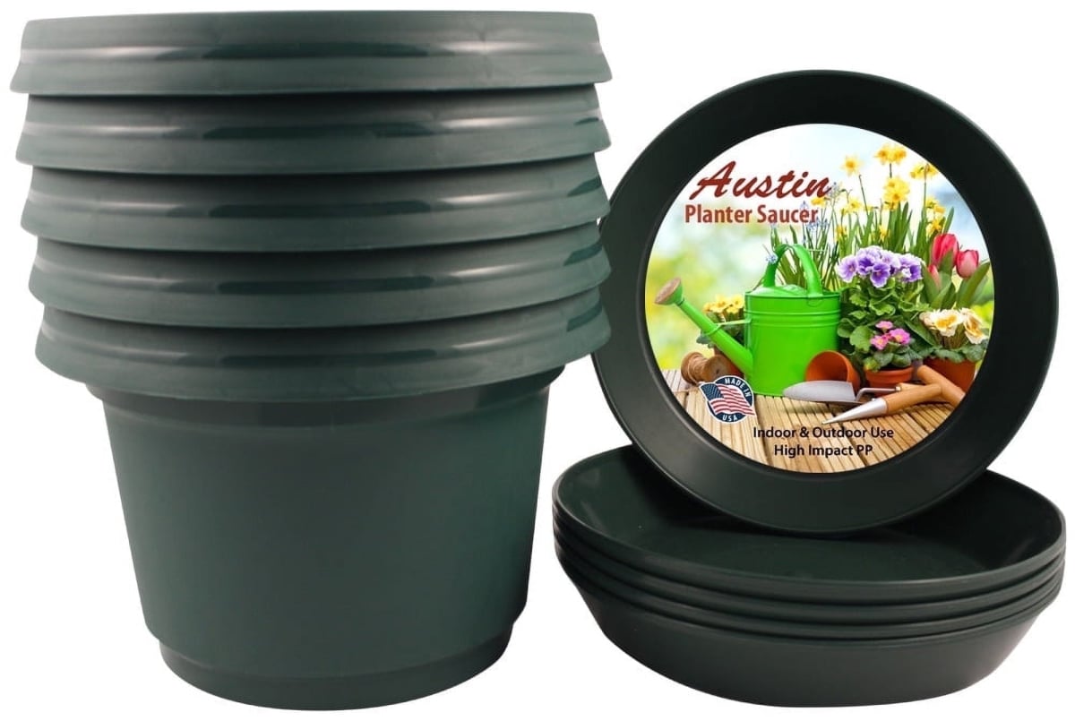 MAPHG 5 pack 9 in. Flower Pot with Saucer Colored, Hunter Green - Polypropylene - Pack of 5