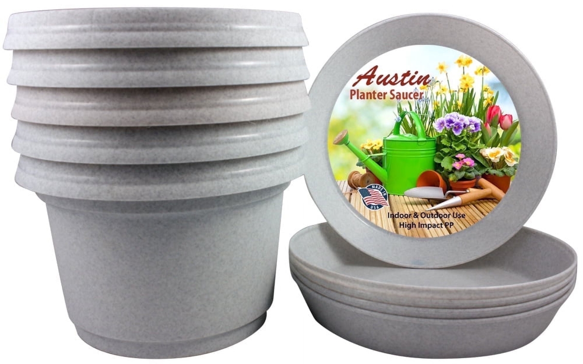 LAPG 5 12 in. Flower Pot with Saucer Granite Colored, White - Polypropylene - Pack of 5