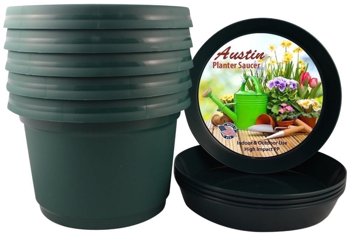 LAPHG 5 pack 12 in. Flower Pot with Saucer Colored, Hunter Green - Polypropylene - Pack of 5