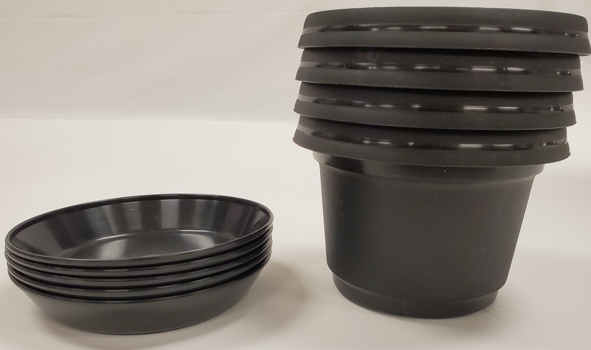 MAPB 5 pack 9 in. Flower Pot with Saucer Colored, Black - Polypropylene - Pack of 5