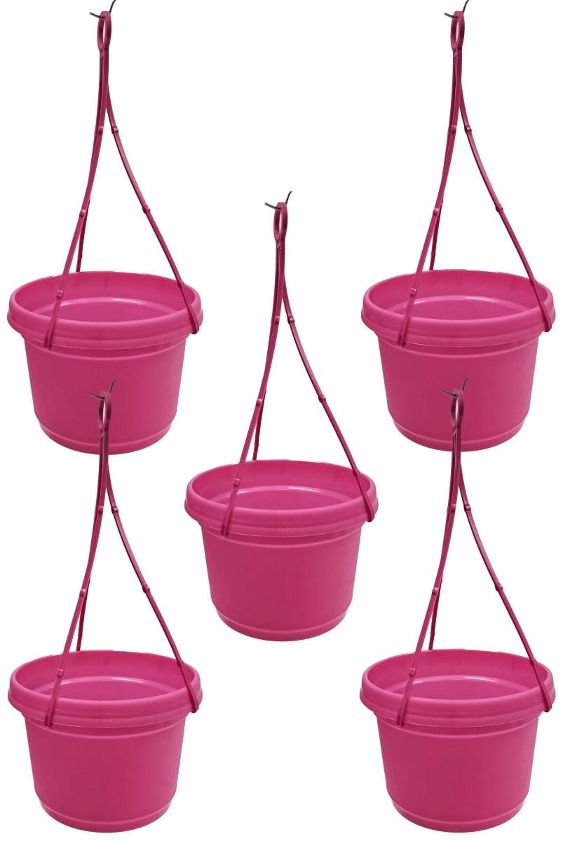 12in. Pink Hanging Flower Pots - Set of 5 - Durable Polypropylene