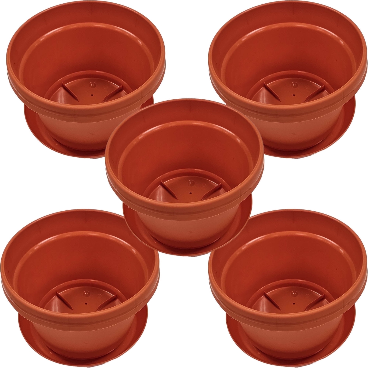 MAPFO5 9 in. Flower Pot with Saucer Colored, Fire Orange - Polypropylene - Pack of 5