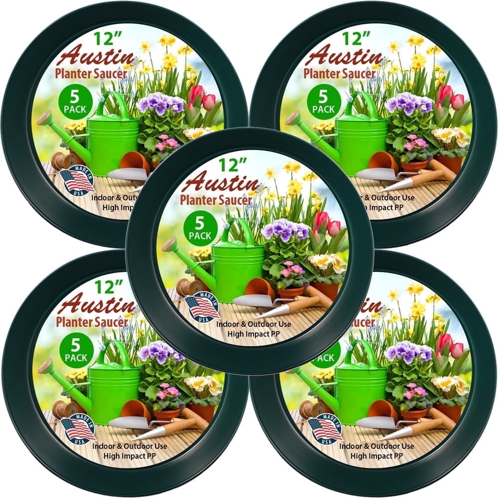 AS12HG5 12 in. Plant Saucer Colored, Hunter Green - Polypropylene - 10.1 in. Base - Pack of 5