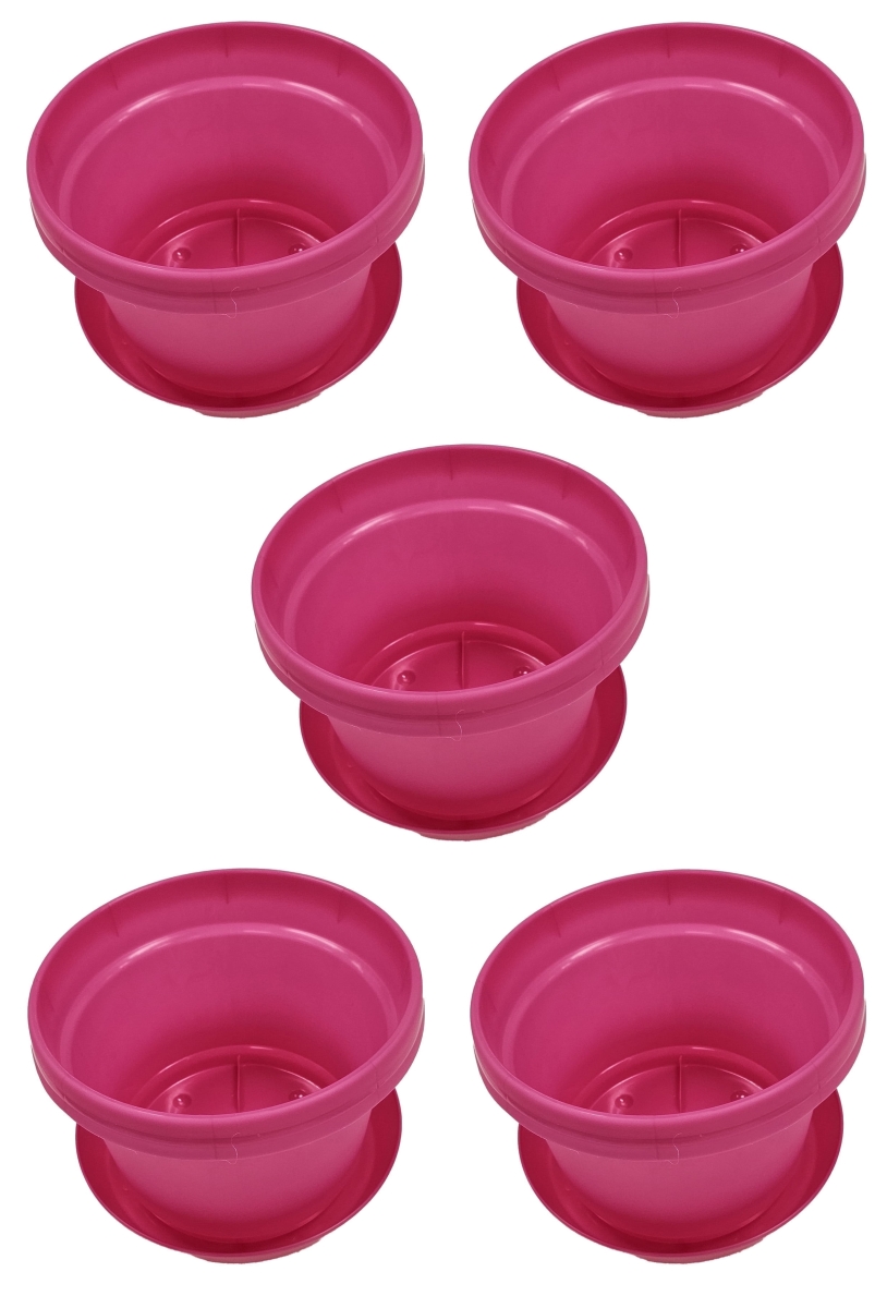 MAP95 9 in. Flower Pot with Saucer Colored, Pink - Polypropylene - Pack of 5
