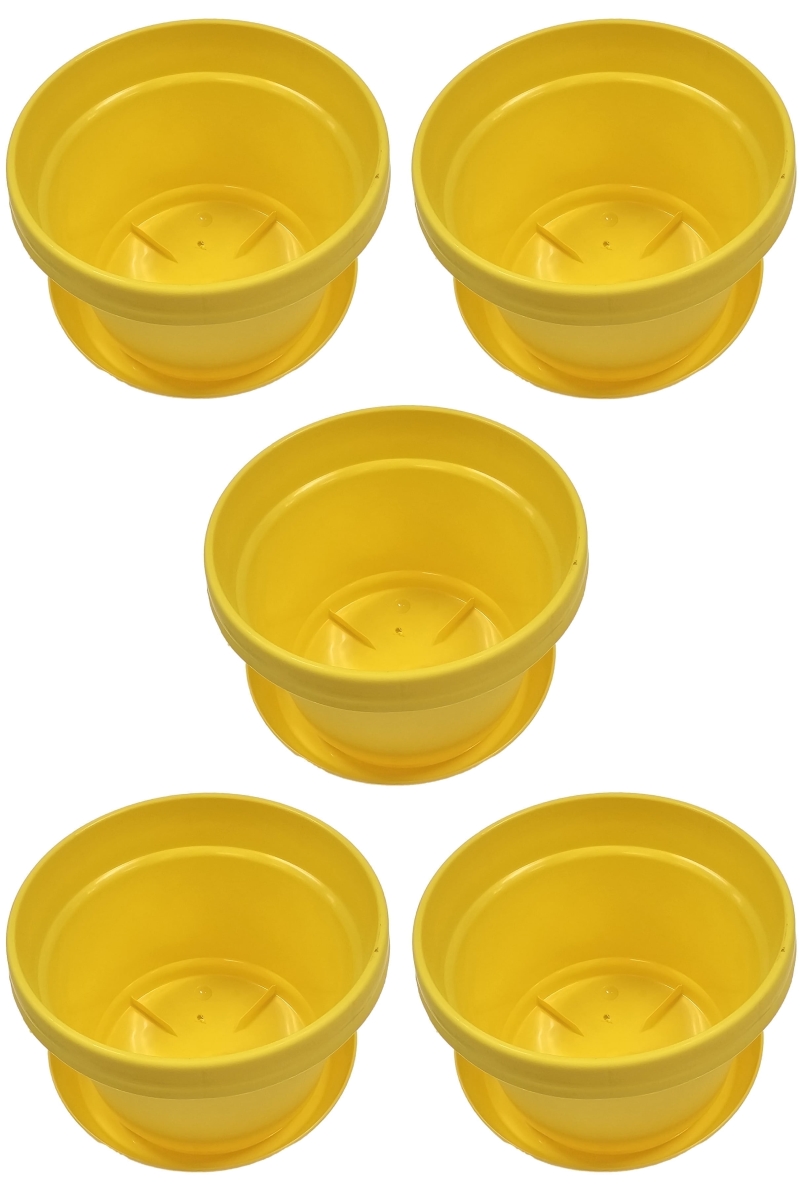 MAPY5 9 in. Flower Pot with Saucer Colored, Yellow - Polypropylene - Pack of 5