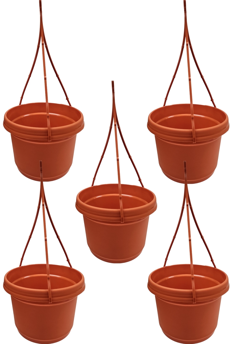 MHAPFO5 9 in. Hanging Flower Pots Colored, Fire Orange - Polypropylene - Pack of 5