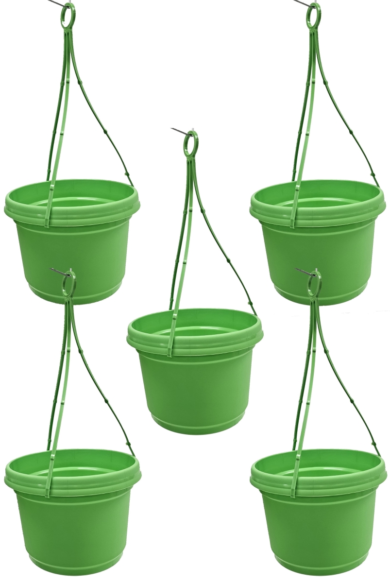 MHAPLG5 9 in. Hanging Flower Pots Colored, Lime Green - Polypropylene - Pack of 5