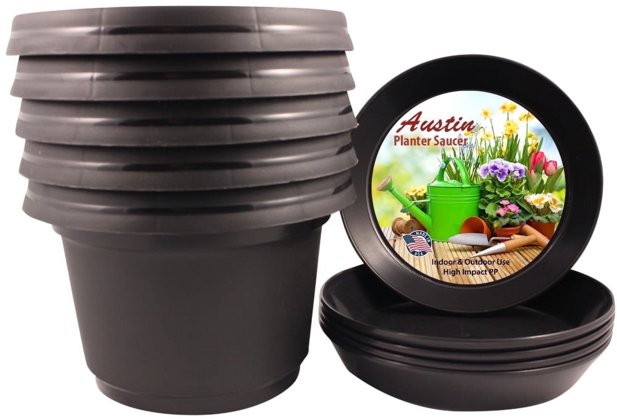 LAPB5 12 in. Flower Pot with Saucer Colored, Black - Polypropylene - Pack of 5