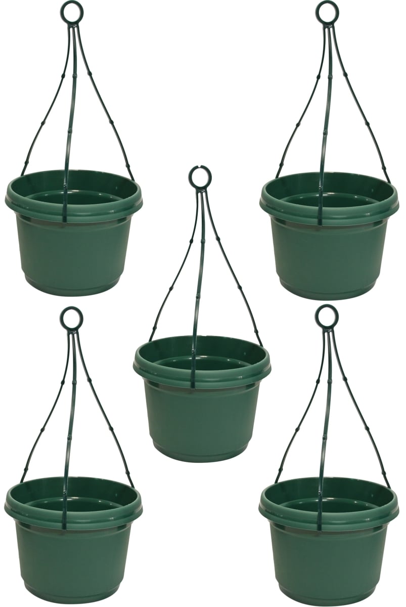 SHAPHG 5 pack 7 in. Hanging Flower Pots Colored, Hunter Green - Polypropylene - Pack of 5