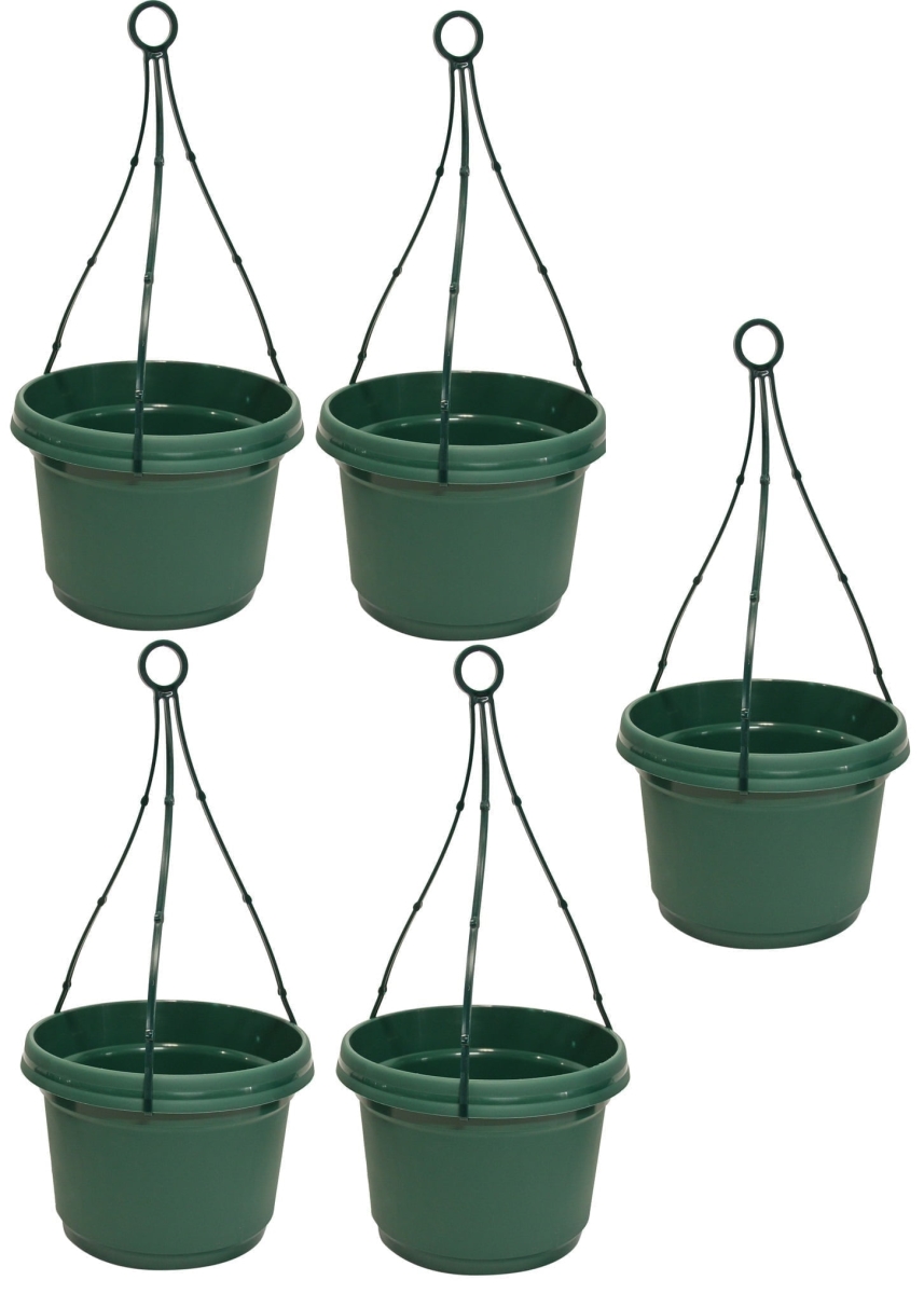 MHAPHG5 9 in. Hanging Flower Pots Colored, Hunter Green - Polypropylene - Pack of 5