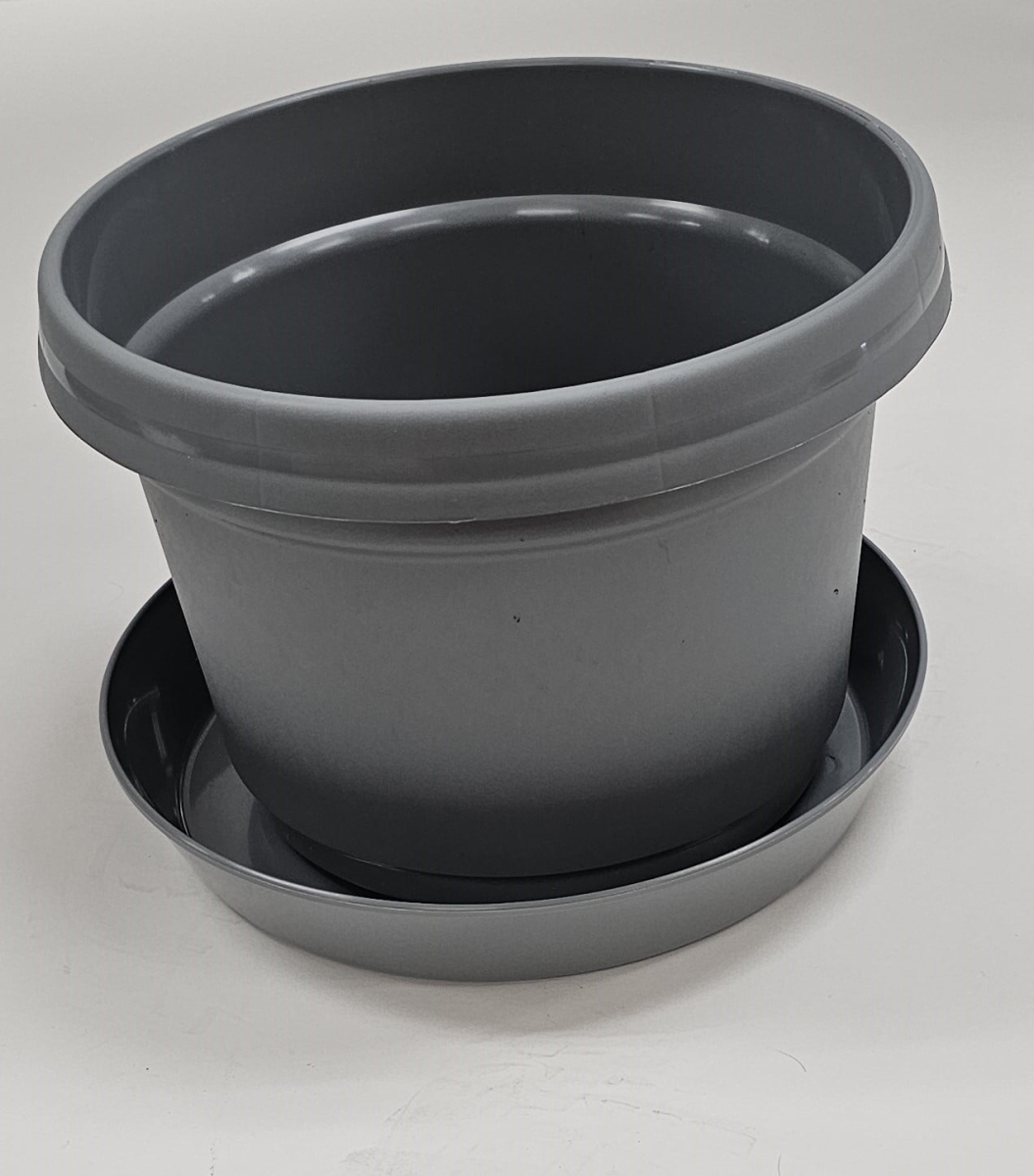 MAPMG5 9 in. Flower Pot with Saucer Colored Polypropylene, Gray - Pack of 5
