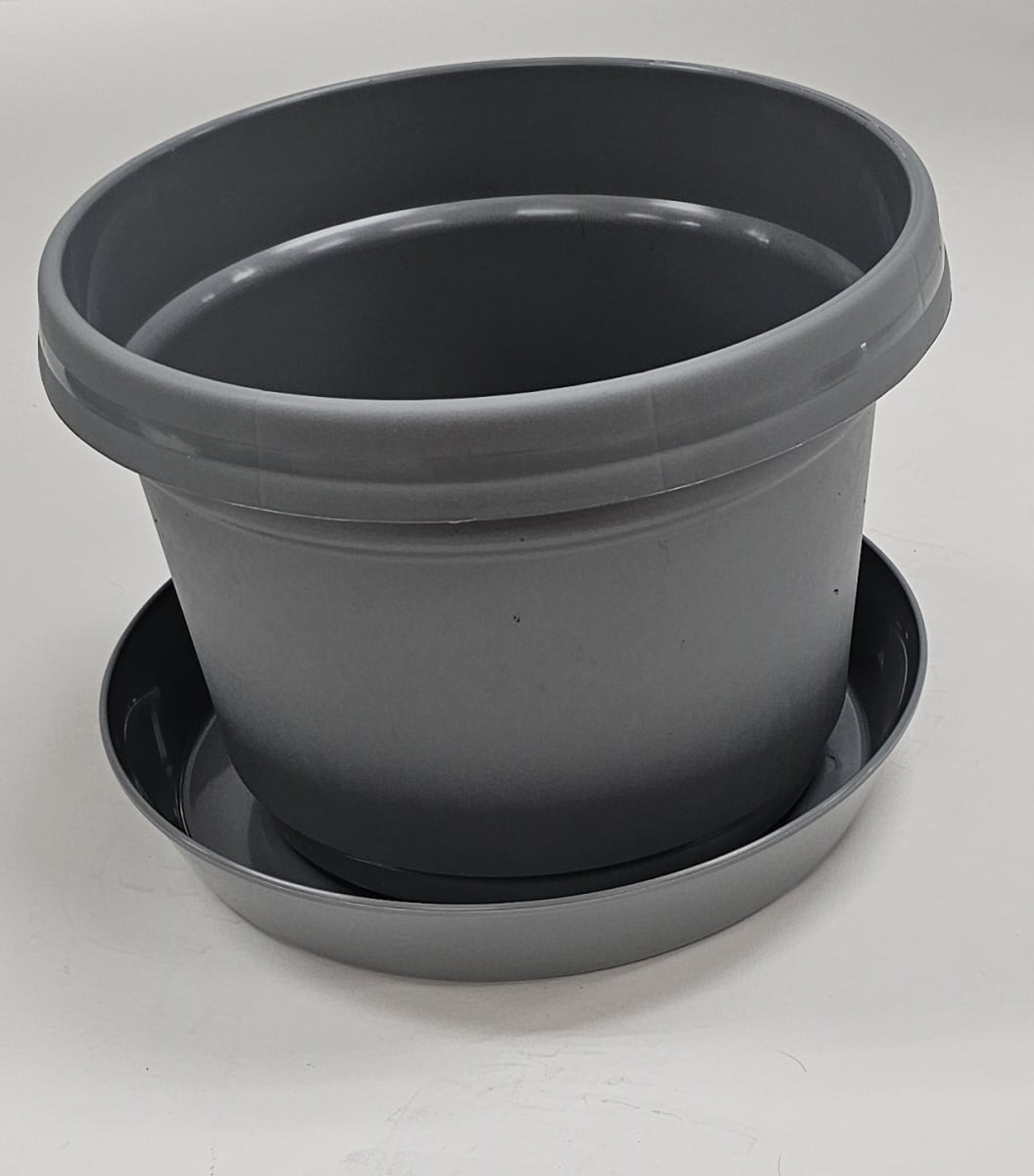 MAPGR1 9 in. Single Flower Pot with Saucer Colored, Gray - Polypropylene