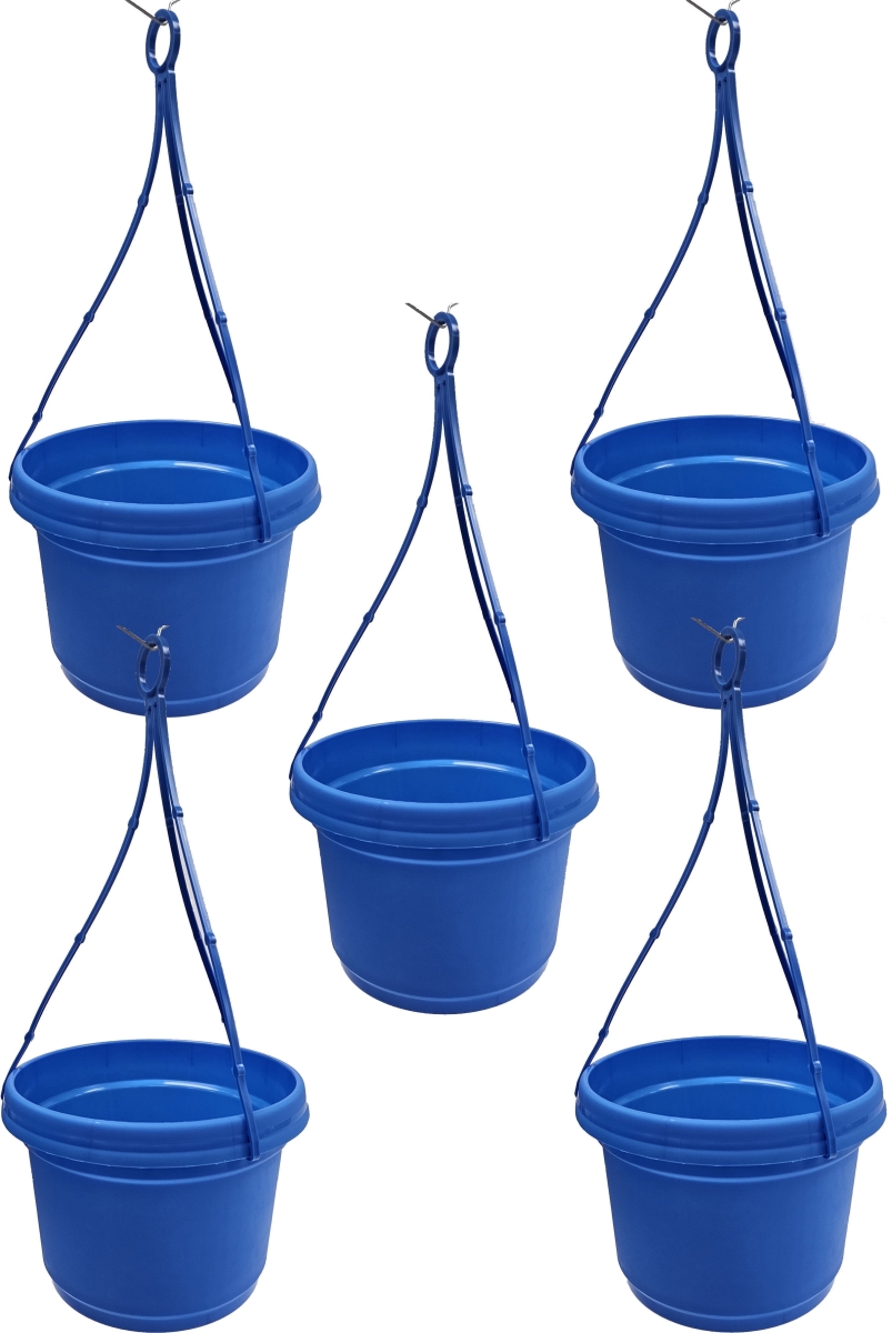 MHAPSB5 9 in. Hanging Flower Pots Colored, Blue - Polypropylene - Pack of 5