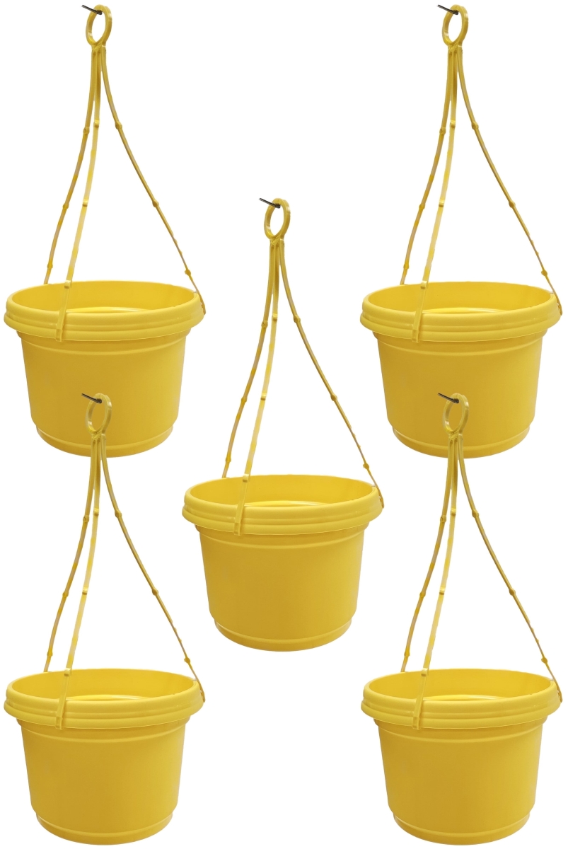 SHAPY5 7 in. Hanging Flower Pot Colored, Yellow - Polypropylene - Pack of 5